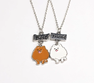 Détail des colliers Best Friend pour chien avec chiot en émail et médailles en argent