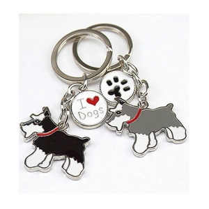 Zinc alloy Schnauzer keychain set with I Love Dogs charm and dog paw print pendant