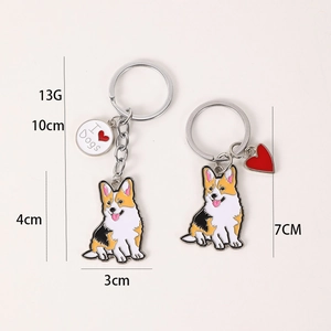 Lot de porte-clés Corgi en émail avec pendentifs cœur et I Love Dogs sur rose
