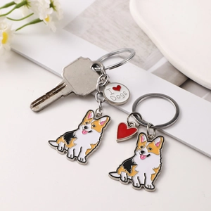 Mignon Porte-clés de Chien en Métal Dessin Animé Émail Corgi Teckel Carlin Pendentif Porte-clés pour Amoureux des Animaux Accessoire de Sac Cadeau