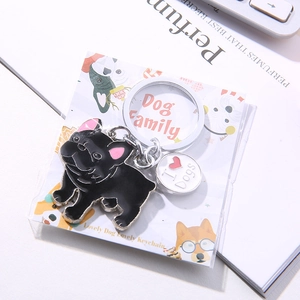Süßer schwarzer Französische Bulldogge Schlüsselanhänger mit I Love Dogs Anhänger und Ring