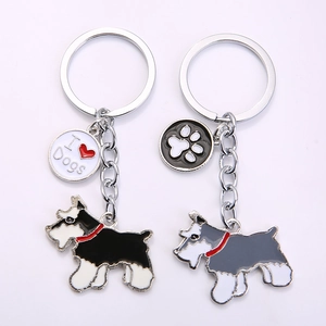 Detail of creative Schnauzer dog keychains with zinc alloy enamel finish and I Love Dogs charm