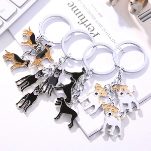 Zinc alloy Jack Russell and German Shepherd dog keychains with colorful enamel finish