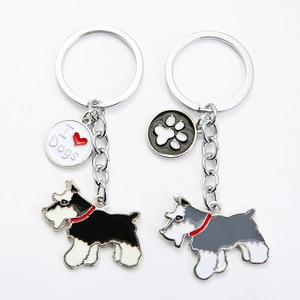 Cute Schnauzer Dog Keychain Zinc Alloy Enamel Animal Pendant Bag Charms Key Ring For Pet Lovers Women Accessories Gift