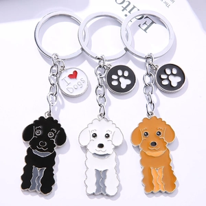 Cartoon Poodle Dog Metal Keychain Colorful Enamel Pet Puppy Animal Key Ring Bag Charm Pendant Gift For Women Men