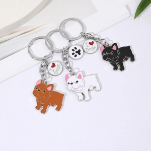 Süßer Französische Bulldogge Legierung Emaille Schlüsselanhänger Herz Pfote Anhänger Metall Tasche Auto Schlüsselring Geschenk