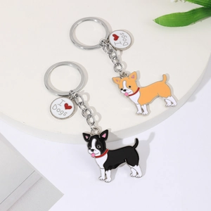 Creative Cartoon Dog Chihuahua Metal Keychain Cute Enamel Boston Terrier Puppy Bag Pendant Car Key Ring Pet Lovers Gift