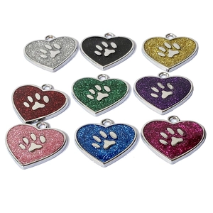 Zinc Alloy Heart Shaped Glitter Pet ID Tag Paw Print Anti-Lost Dog Tag Personalized Engraved Accessory For Puppy Kitten