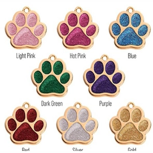 Zinc Alloy Glitter Paw Print Pet ID Tag For Dogs And Cats Animal Paw Shape Pendant Sparkly Pet Identity Collar Charm