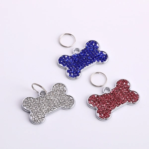 Personalized Bone Shape Pet ID Tag Alloy Sparkly Rhinestone Identification Name Plate For Dogs Cats Collar Pendant Accessory