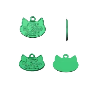 Green cat head shaped zinc alloy pet ID tag featuring 4-view product showcase
