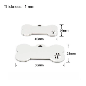 Bone shaped stainless steel dog tag with hollow paw pattern and dual size dimensions