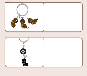 Detailed view of Dachshund metal keychains with polished finish and bone charms