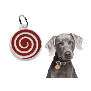 Médaillon d'identité pour chien motif spirale rouge et blanc avec photo de l'animal