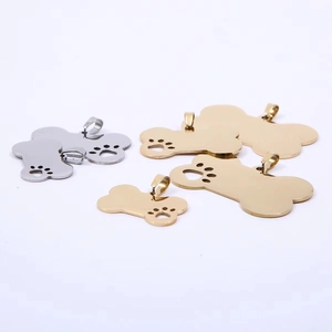Hollow dog bone pet ID tags in gold and silver stainless steel, various sizes available
