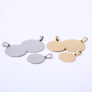 Polished stainless steel round pet ID tags in gold and silver, assorted sizes for DIY engraving