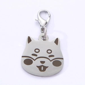 Polished stainless steel Shiba Inu dog tag pendant with a silver metal lobster clasp