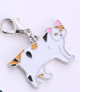 Cartoon calico cat metal pendant with lobster clasp for keychains and bag charms