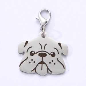 Polished stainless steel French Bulldog pet tag charm with secure lobster clasp connector