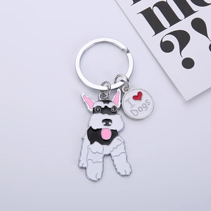 Cartoon Schnauzer dog keychain with colorful enamel and I Heart Dogs metal tag
