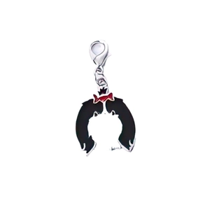 Ciondolo Kuromi in metallo smaltato nero e rosso con chiusura a moschettone per gioielli DIY
