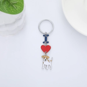 Porte-clés chien en alliage de zinc avec breloque cœur rouge et motif I love my dog