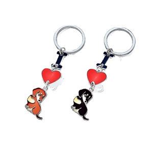 Portachiavi chic in metallo bassotto con ciondolo cuore rosso in nero e marrone