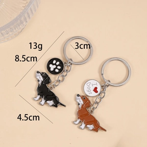 Creative enamel heart dog keychains for car bags featuring black and brown puppy charms