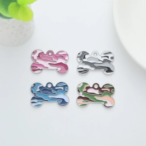 Bone Shaped Camouflage Pet ID Tag Anti Lost Metal Dog Tag Charm For Collars Decoration Cat Dog Pet Supplies Accessory