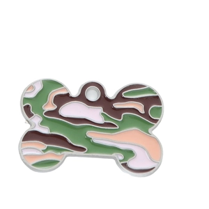 Enamel bone shaped metal pet ID tag with camouflage pattern for dog collars