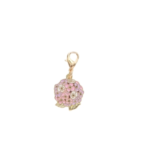 Porte-clés fleur d'hortensia rose et violet avec fermoir mousqueton doré pour sac