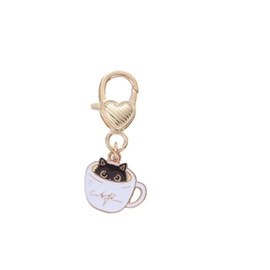 Portachiavi gatto nero in tazza da caffè con chiusura a cuore in metallo per borse