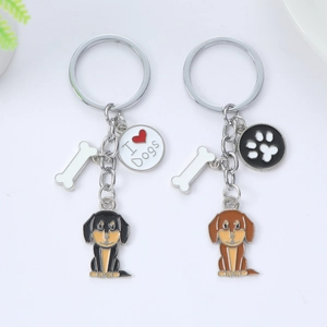 Détails de porte-clés pour chiens avec breloques en os et plaques gravées décorées