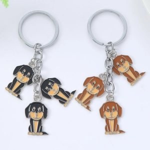 Détails de charms teckel et chihuahua de dessin animé avec porte-clés argentés