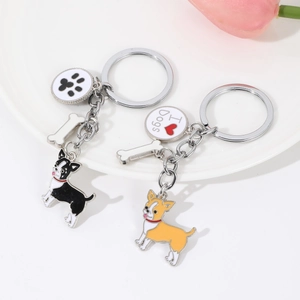 Porte-clés en Alliage de Zinc Émaillé Chien Dessin Animé Teckel Chihuahua Pendentif Os Cœur Anneau Métal Décoration Sac Bijoux Cadeau