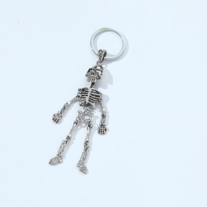 Vintage silver metal skull skeleton keychain with movable limbs for Halloween gifts