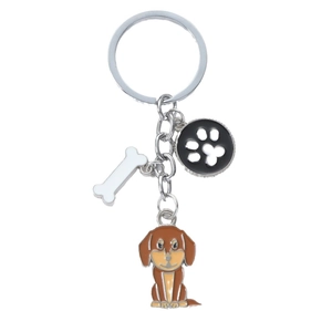 Porte-clés chien de dessin animé avec breloque teckel os et patte sur fond blanc pur