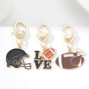 Porte-clés en Métal Football Américain Dinde Casque Love Pendentif Alliage Émaillé Bijou de Sac Cadeau Thanksgiving Super Bowl Sport