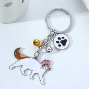 Cartoon Crown Cat Keychain Zinc Alloy Enamel Animal Pendant With Bell Paw Print Charm For Bag Car Key Decoration Gift
