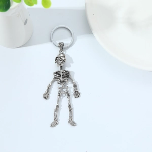 Retro Silver Metal Human Skeleton Keychain With Movable Joints Punk Gothic Halloween Easter Backpack Decoration Gift Pendant