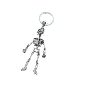 Silver metal skeleton keychain pendant with movable joints and gothic punk style design