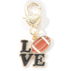 Porte-clés LOVE en alliage doré avec motif football américain et fermoir en cœur