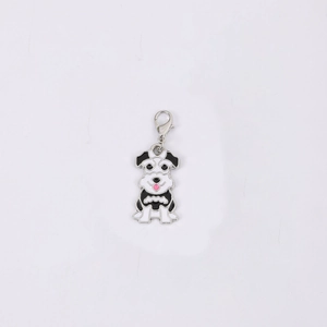 Joli pendentif porte-clés émaillé chien Schnauzer noir et blanc avec fermoir mousqueton