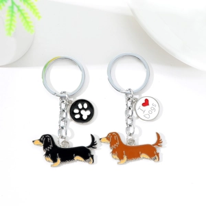 Zinc alloy long-haired dachshund keychains with paw print and I Love Dogs charms
