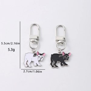 Französische Bulldogge Zinklegierung Schlüsselanhänger Set mit 5,5cm Höhe und 2,7cm Breite