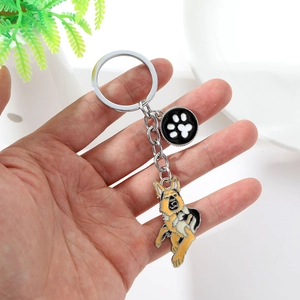 German Shepherd zinc alloy keychain with colorful enamel charm and paw print tag