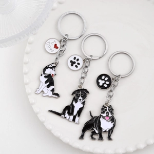 Cute Cartoon Dog Metal Keychain Creative Pet Dachshund Corgi Bulldog Heart Paw Print Pendant Key Ring Accessory Gift