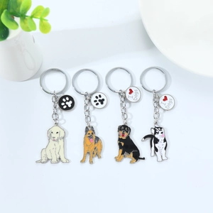 Cartoon Pet Dog Zinc Alloy Keychain Enamel Husky Golden Retriever German Shepherd Pendant Key Ring For Pet Lovers Gifts