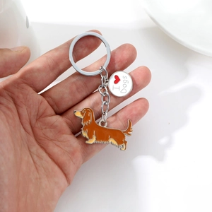 Dachshund dog enamel keychain with heart paw charm and I Love Dogs pendant decoration