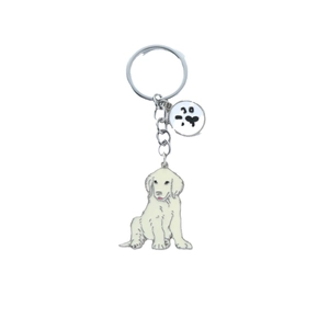 Cartoon Golden Retriever puppy zinc alloy keychain with silver paw print metal pendant